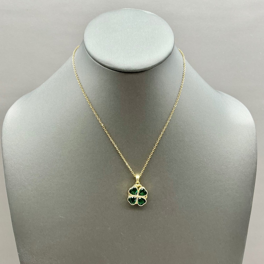 Four Leaf Clover Necklace Women Gold Green Heart Crystal Lucky Charm Jewelry